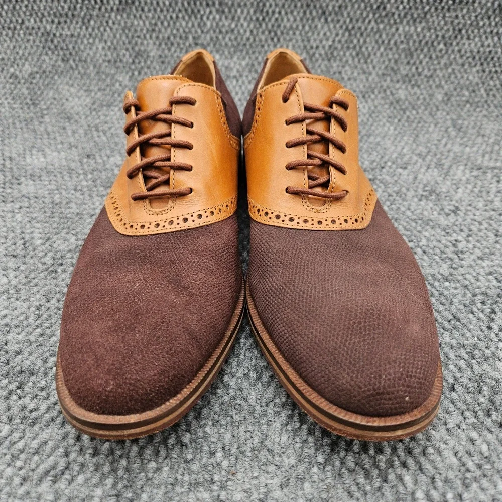 Cole Haan (Men's 10 M) Brown Tan Leather Suede Saddle Oxford Dress Shoes Brogue
